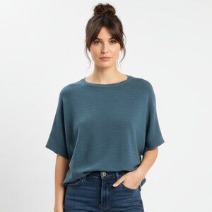 R Label The Reset Teal 100% Wool Dolman Sleeve Knit Top Sweater S/M